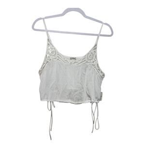 Free People Blouson Lace Tie Crop Top Women m White Boho NWT Satin Lightweight